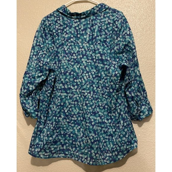 Coldwater Creek Blouse Button Down Blue Polka Dot 3/4” Sleeve No Iron 2X 20/22 - Picture 2 of 5